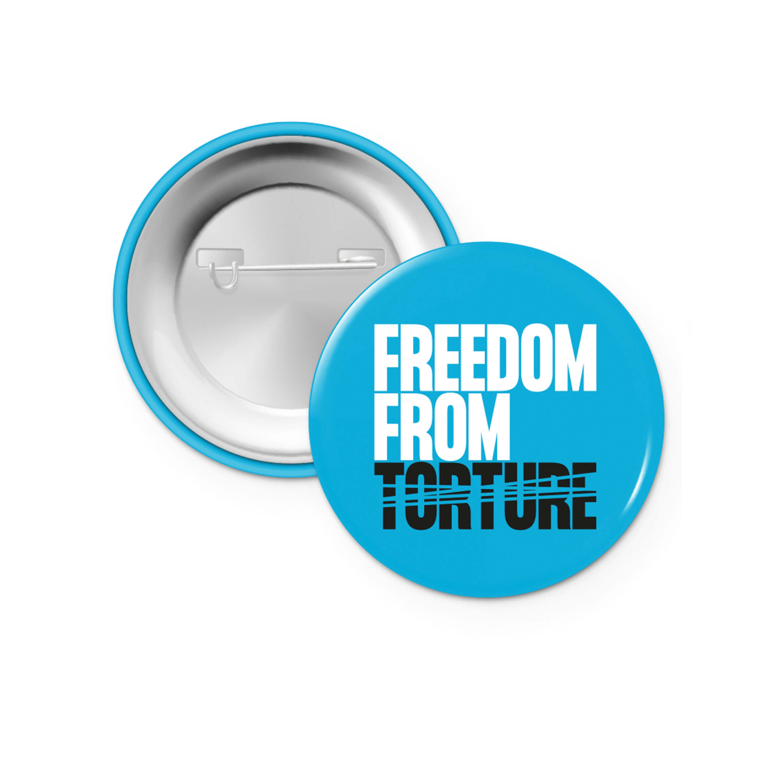 Freedom From Torture branded pin badge