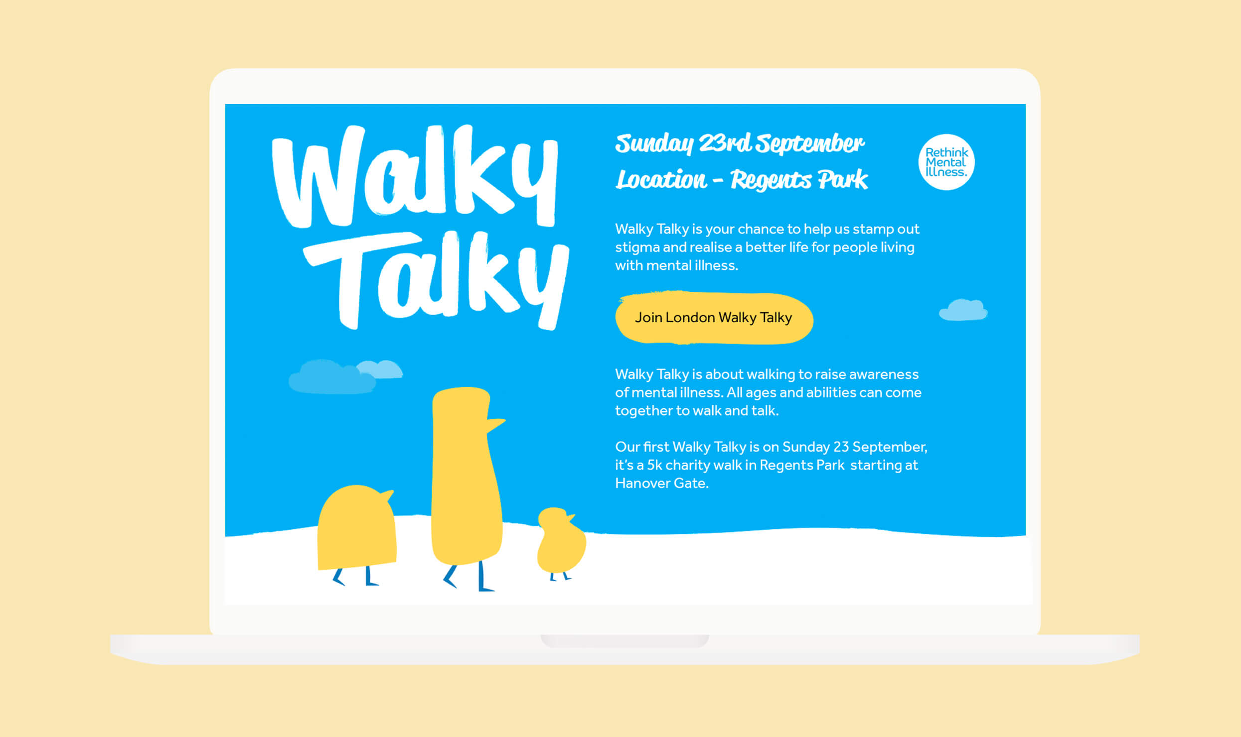 Walky Talky Charity Event Website desktop view