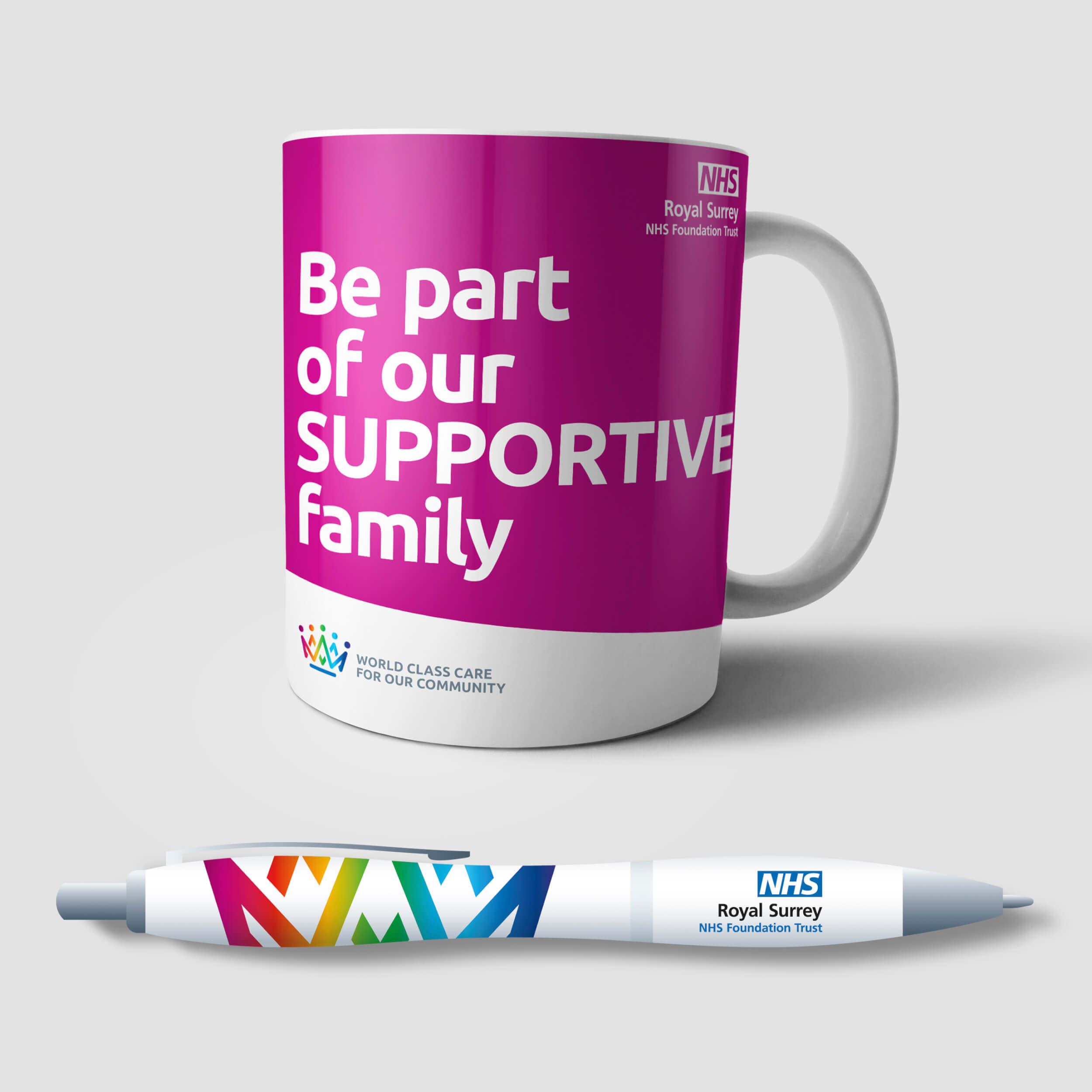 NHS Royal Surrey recruitment campaign mug and pen