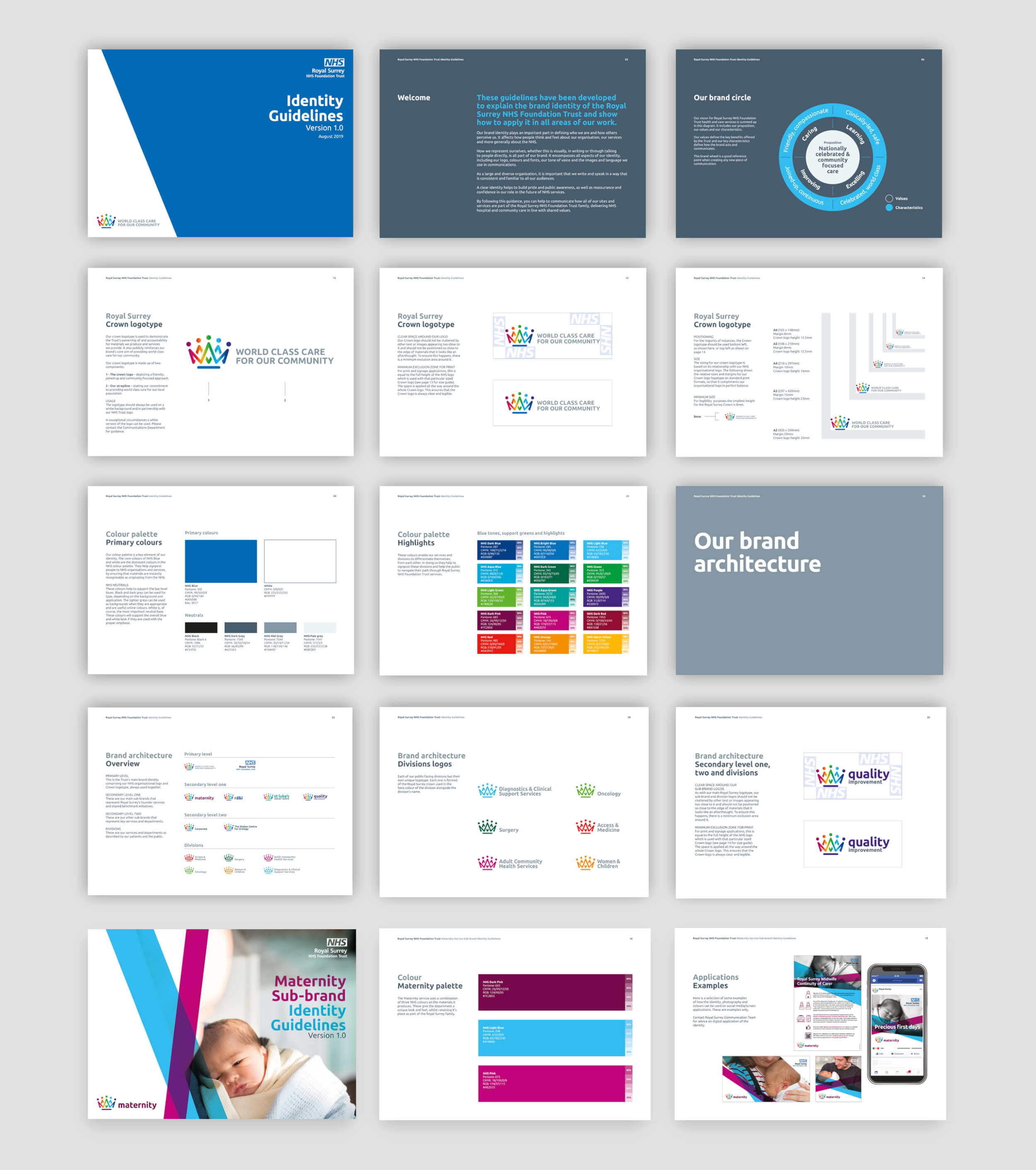 Royal Surrey brand guidelines example pages