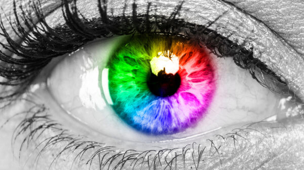 Black and white eye with colour wheel