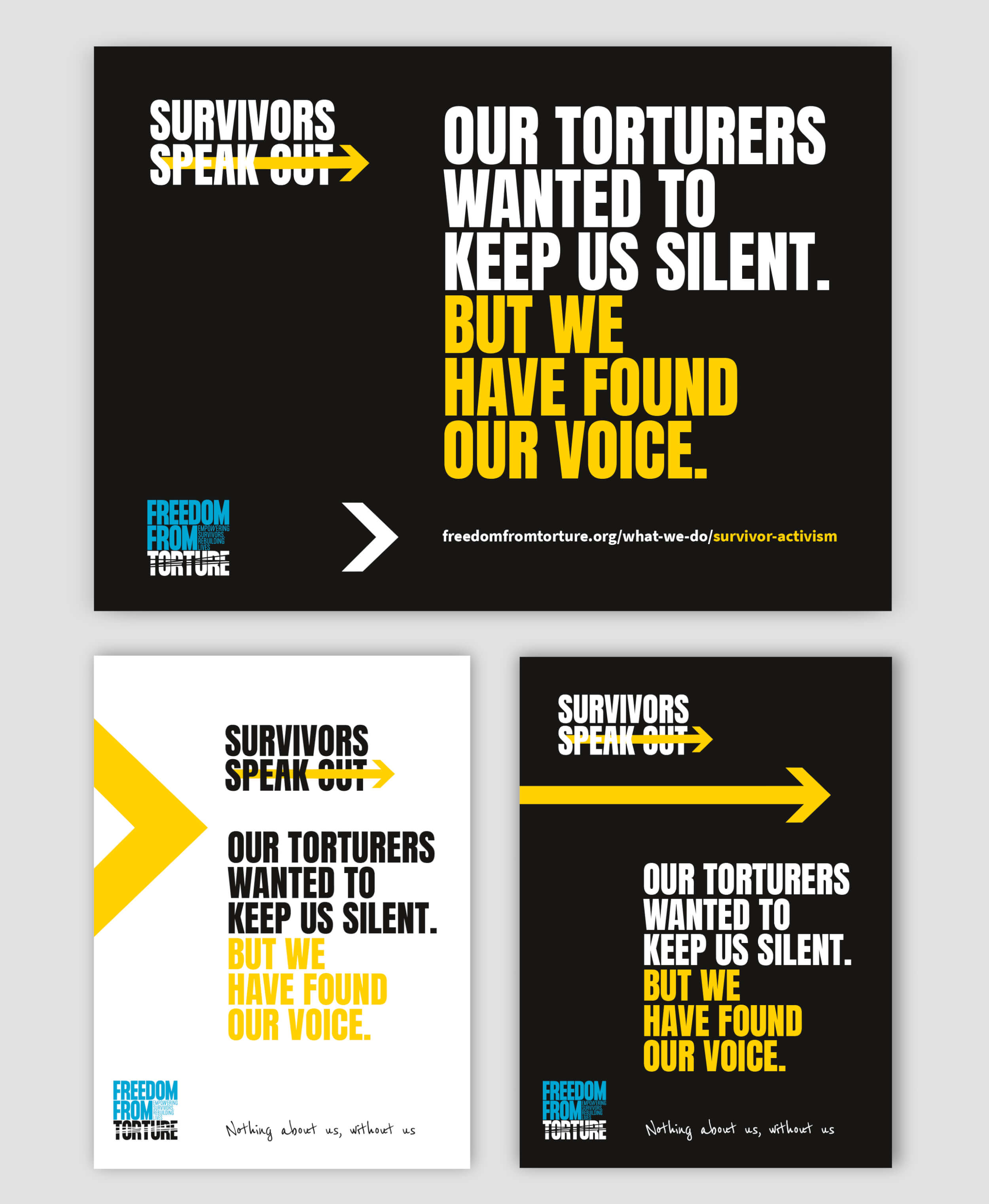 Survivors Speak OUT charity brand awareness posters