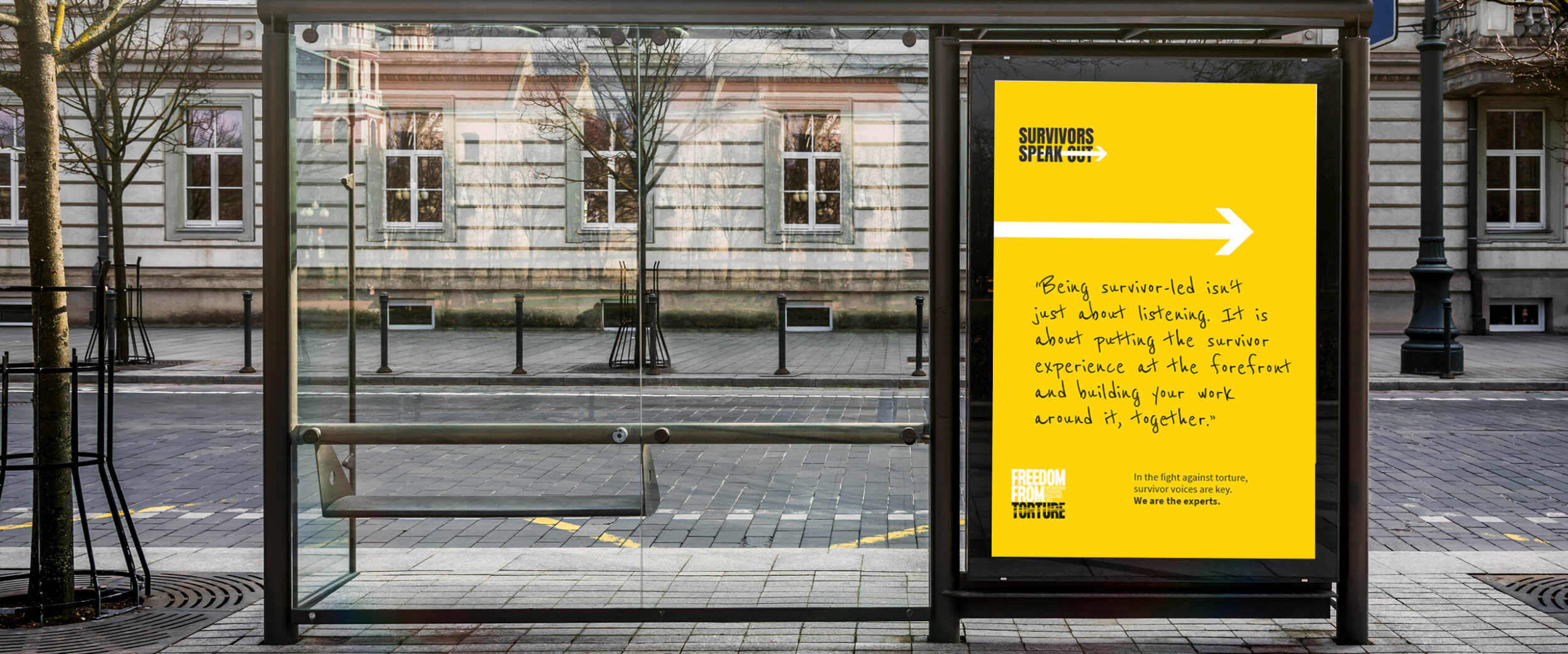 Survivors Speak OUT charity brand awareness bus stop poster