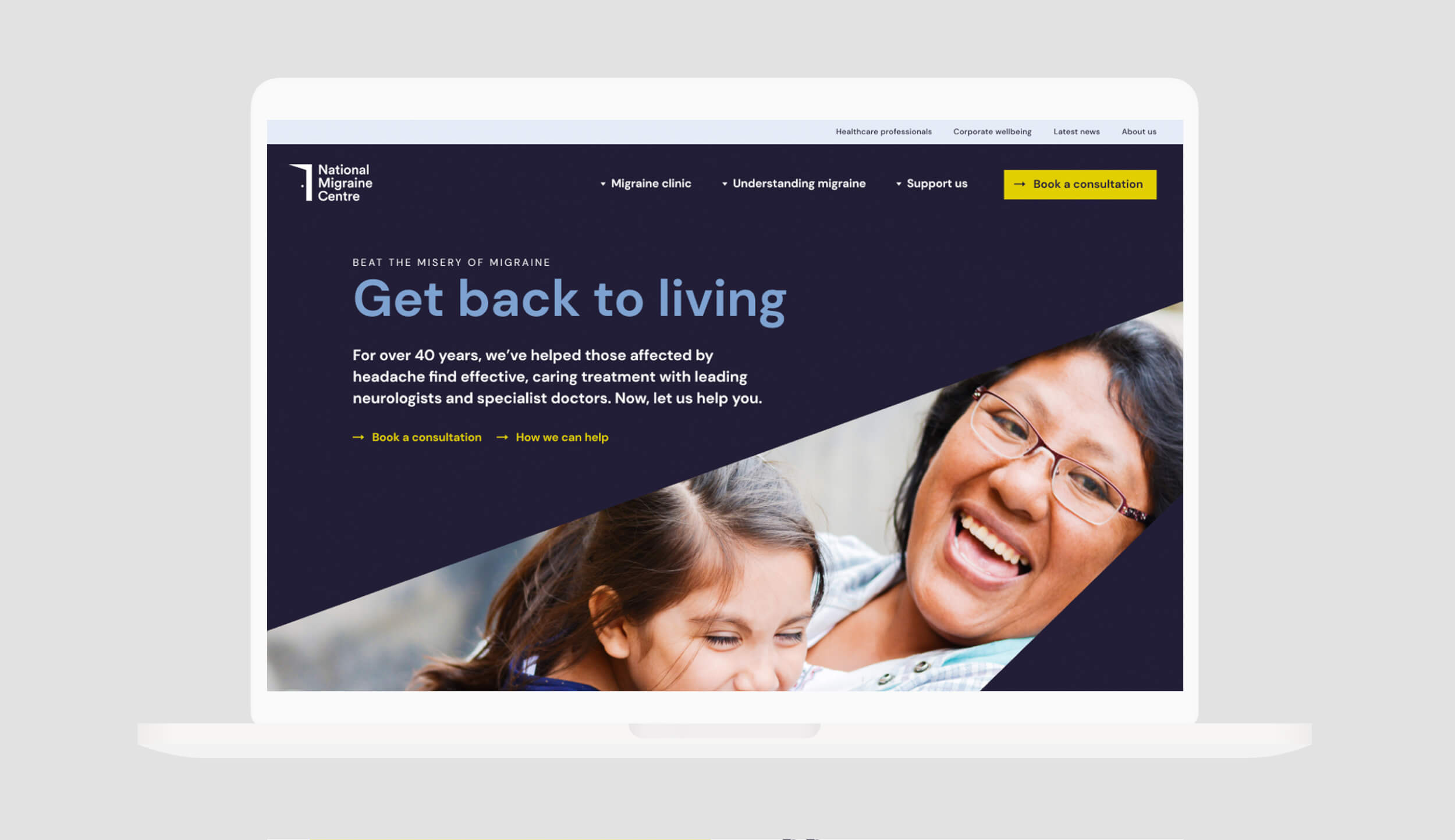 National Migraine Centre website desktop view