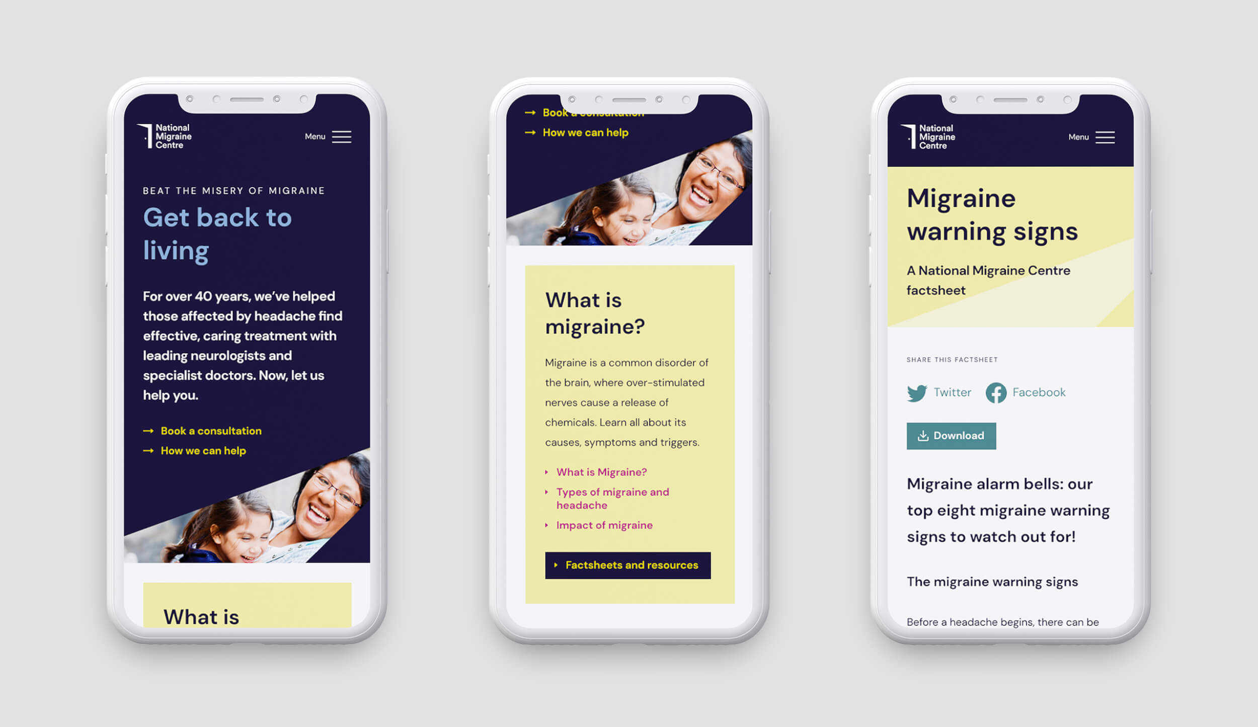 National Migraine Centre website mobile view